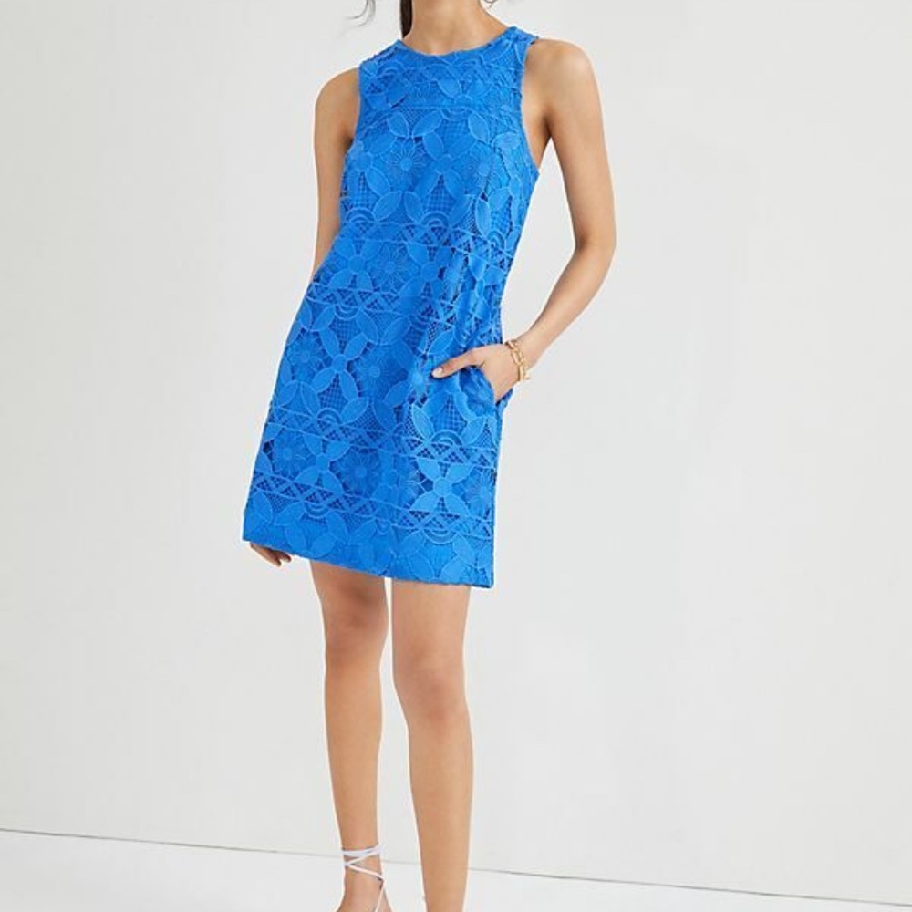 Anthropologie Blue Lace Button Shift Back Mini Dress  size Small